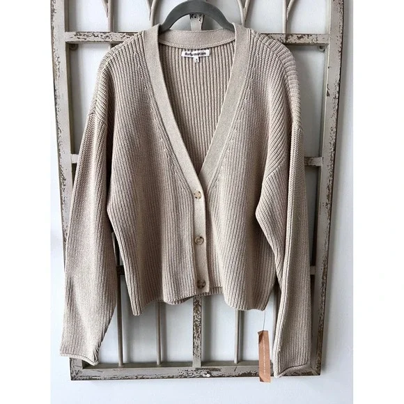 Reformation Jessa Cotton Cardigan Size Medium Tan - Picture 1 of 4